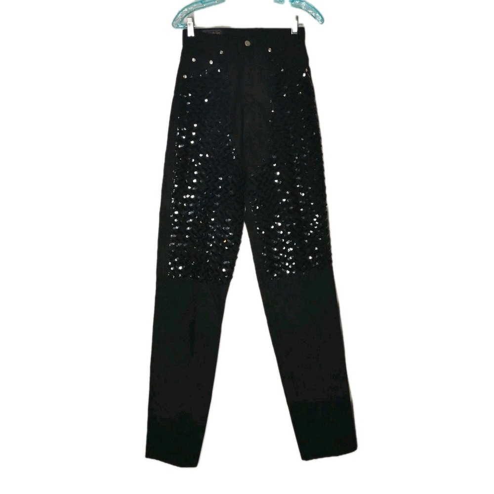 70s‎ Panhandle Slim Womens 26 Extra Tall High Rise Black Sequin Denim Blue Jeans